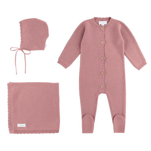 ROMPP Wooden Button Knit Onesie 3 pc Set