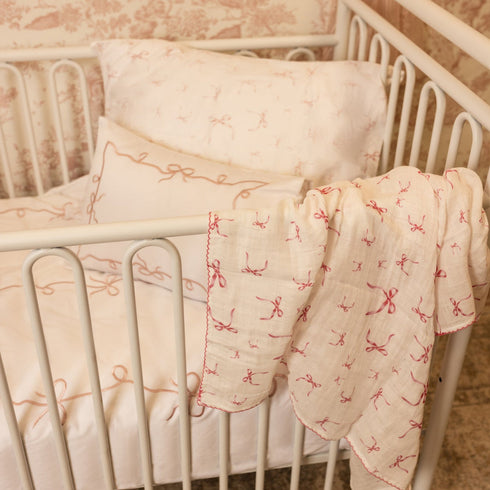 Petite Belle Lafayette Pink Lace Embroidered Crib Set