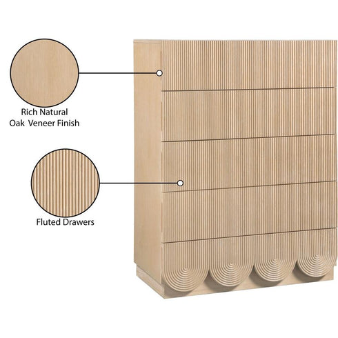 Meridian Furniture Scallop Oak Veneer 5 Drawer Chest