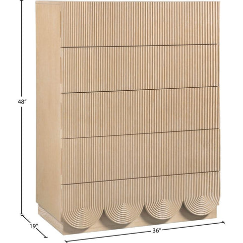 Meridian Furniture Scallop Oak Veneer 5 Drawer Chest