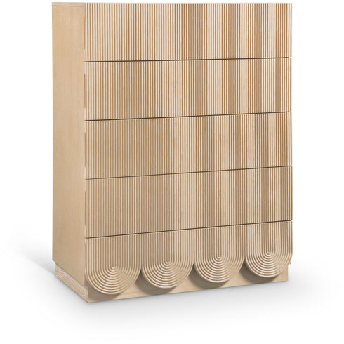Meridian Furniture Scallop Oak Veneer 5 Drawer Chest