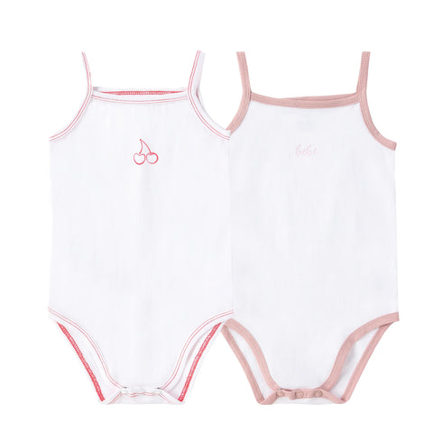 Petit Clair PC Baby Spaghetti Strap Bodysuits Cherry and "Bebe" 2pc Set