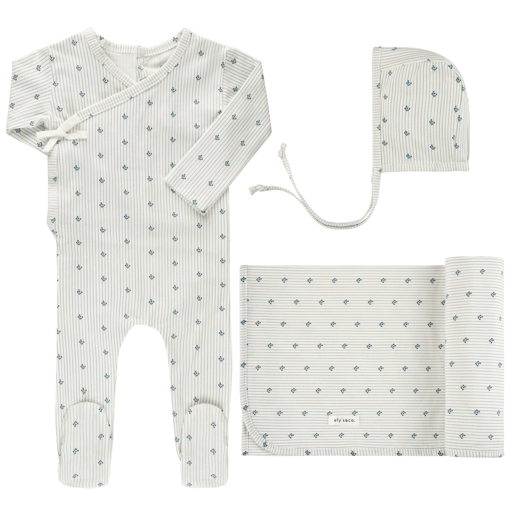 Elys & Co Jersey Blue Cotton Daisy Footie & Hat